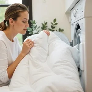Woman Placing Duvet Cover Inside Washing Machine 800x Edited 300x300
